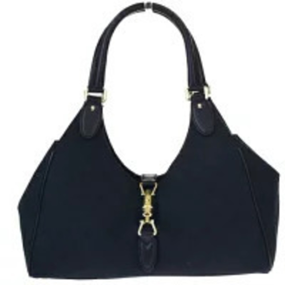 Gucci Jackie Shoulder Bag Handbag GG Black Canvas Leather